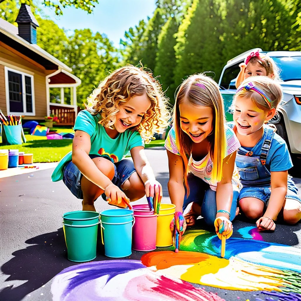 kids rainbow chalk art party