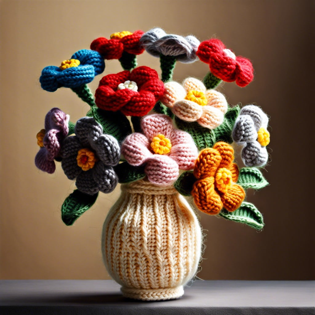 knitted or crocheted flower bouquet for lasting beauty