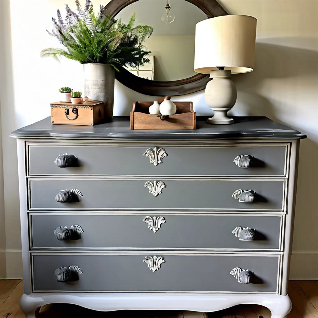 layered grey tones on a chest of drawers