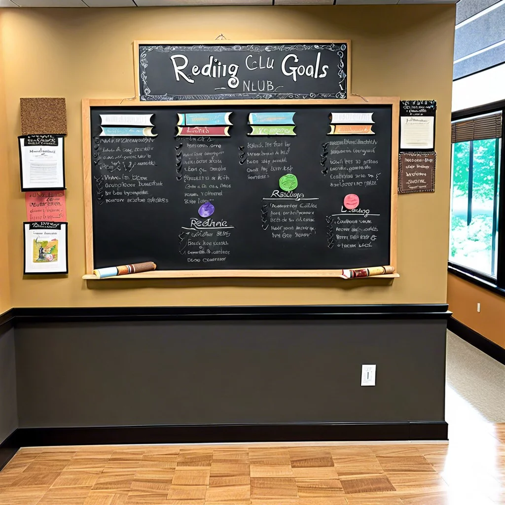 library reading tracker chalk for reading goals cork for book club notices