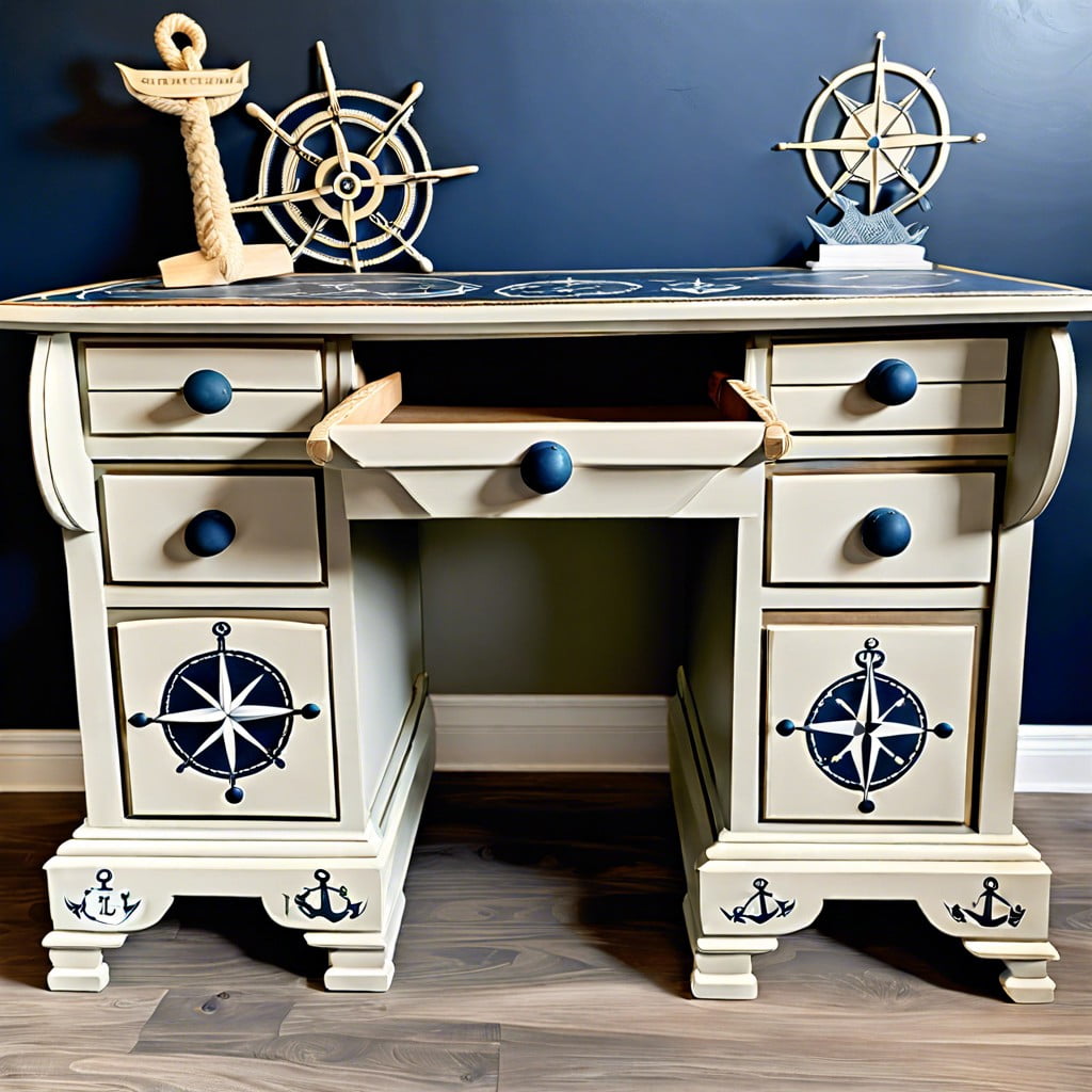 nautical themed desk with chalk paint detailing