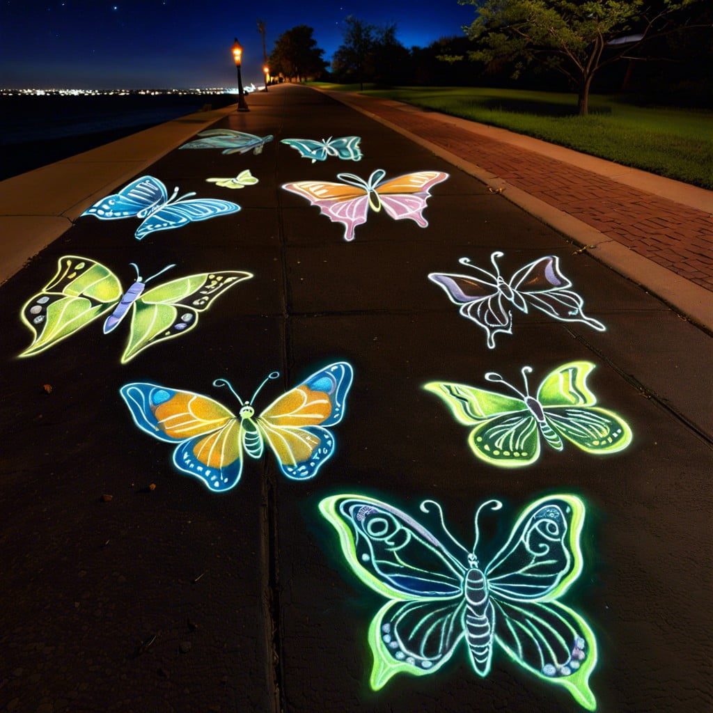 nighttime butterflies use glow in the dark chalk to make butterfly art that comes to life at night