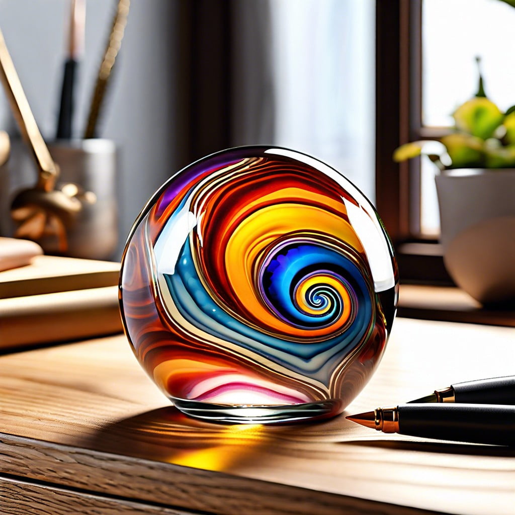 place a decorative glass paperweight