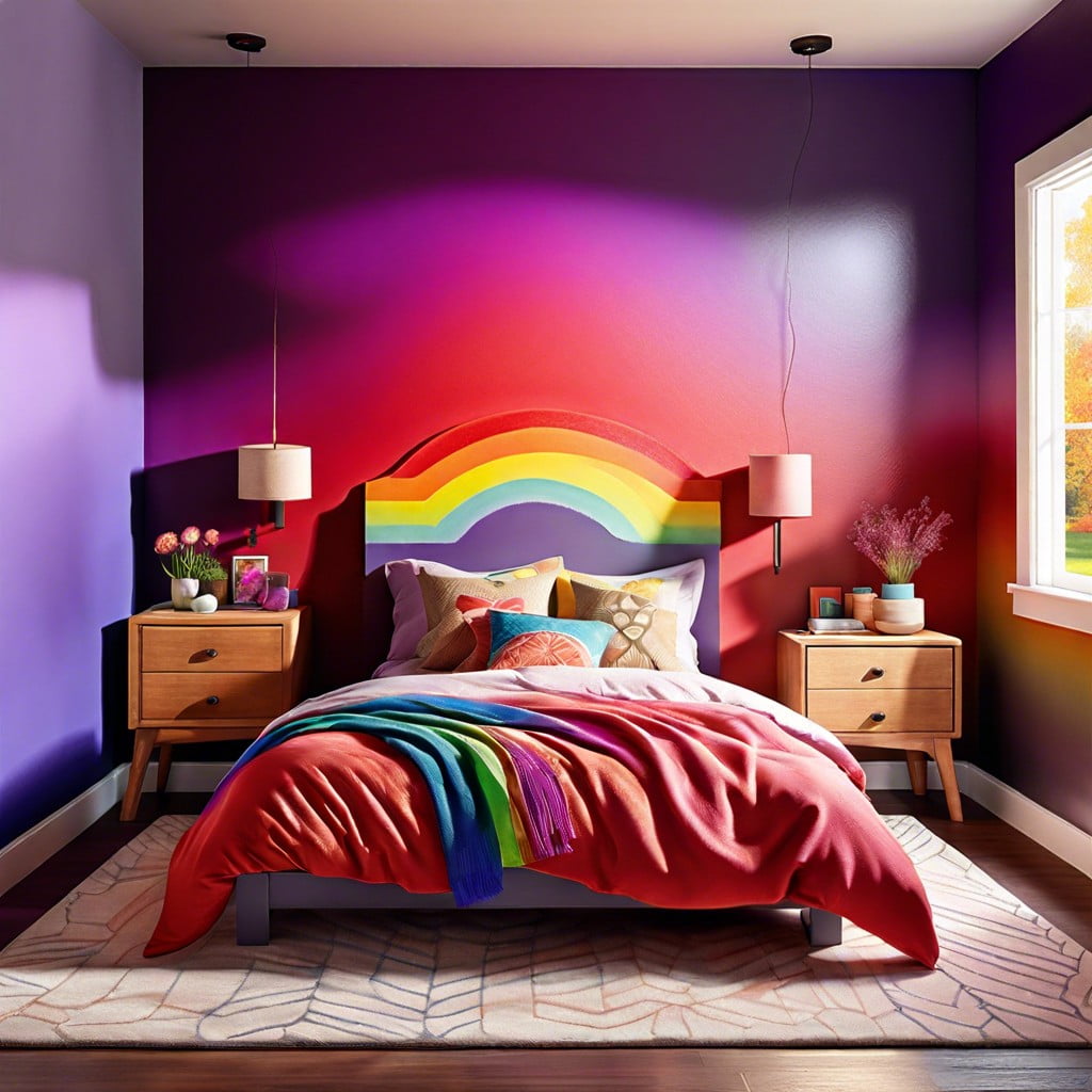 rainbow chalk painted accent wall