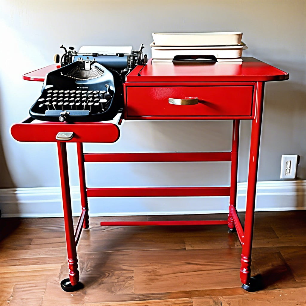 red chalk paint makeover for a vintage typewriter stand