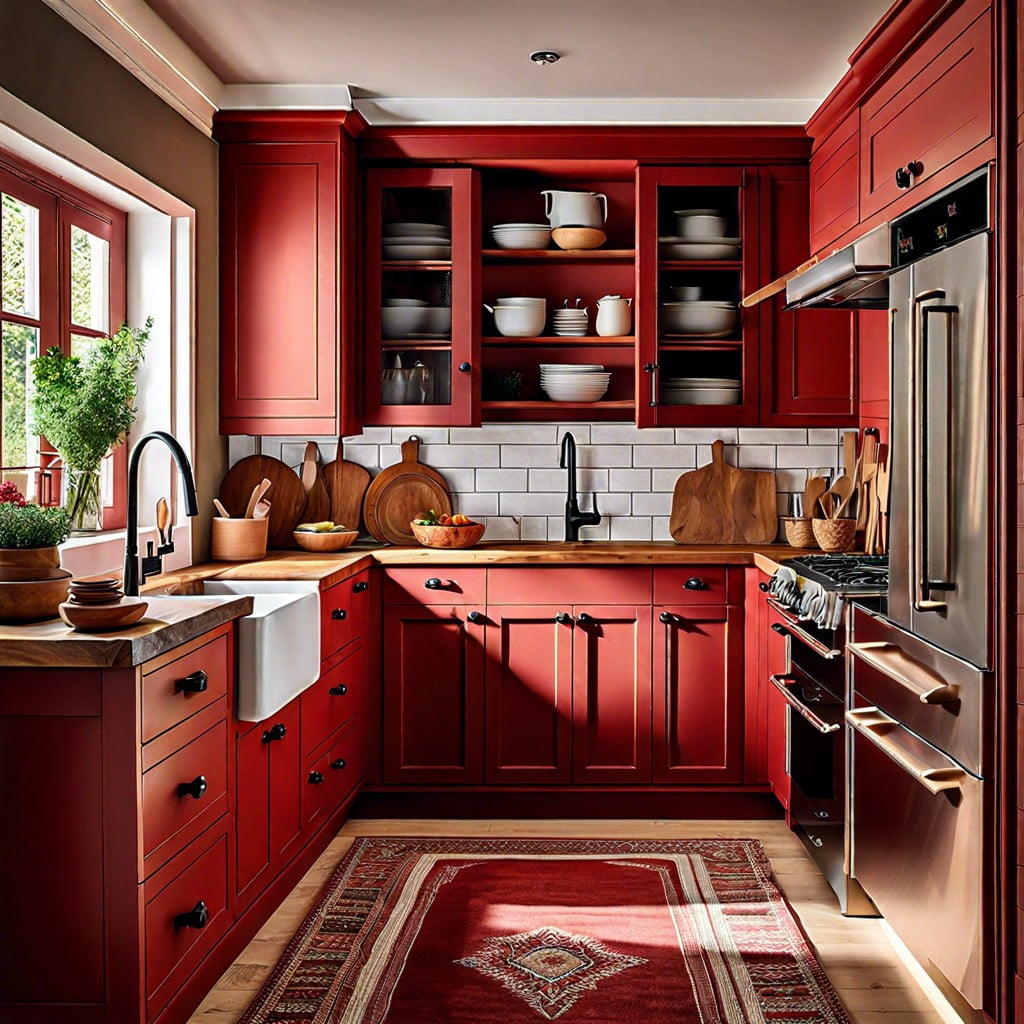 refresh kitchen cabinets with a rustic red chalk finish