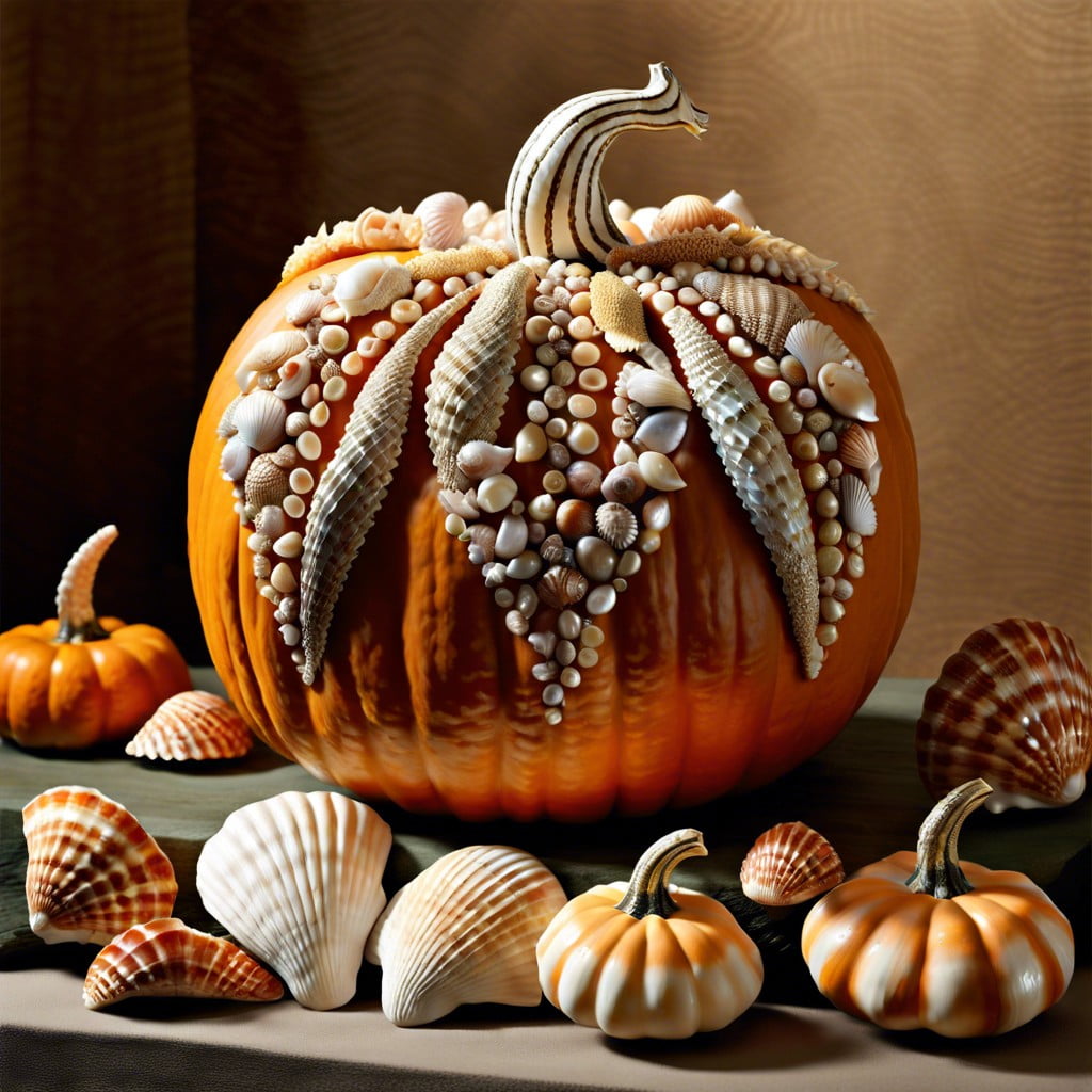 sea shell encrusted pumpkin