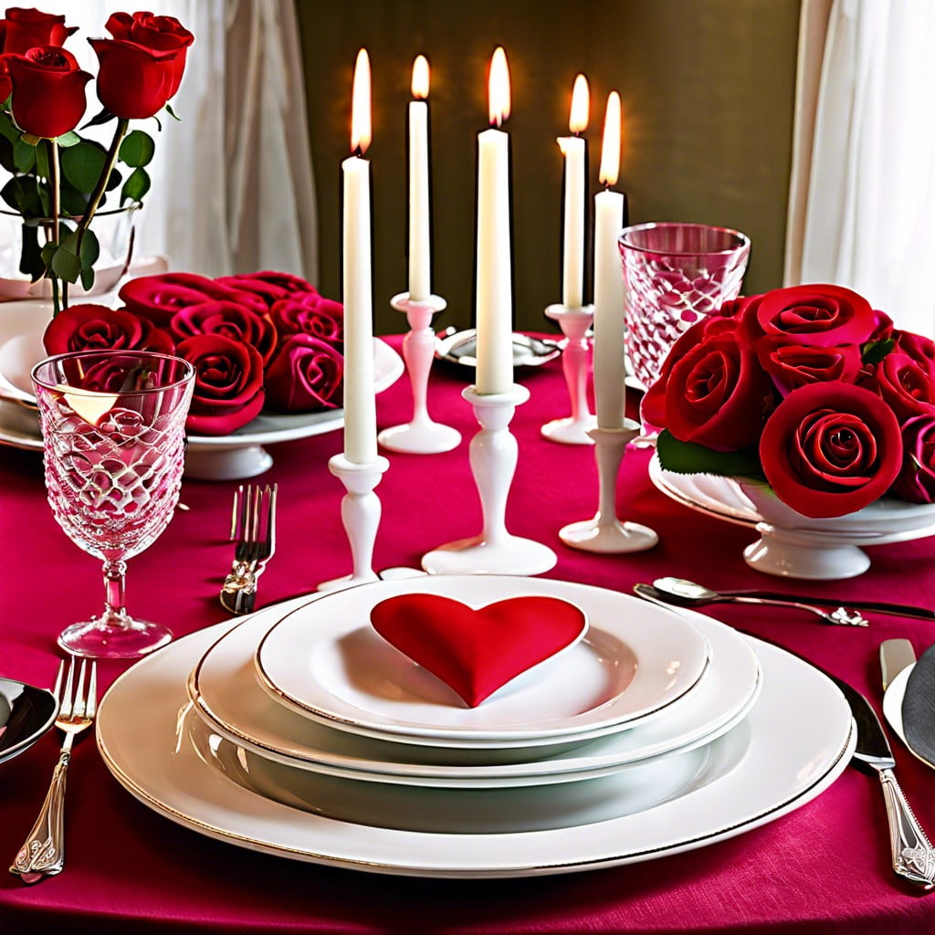 set a table with heart shaped placeholders