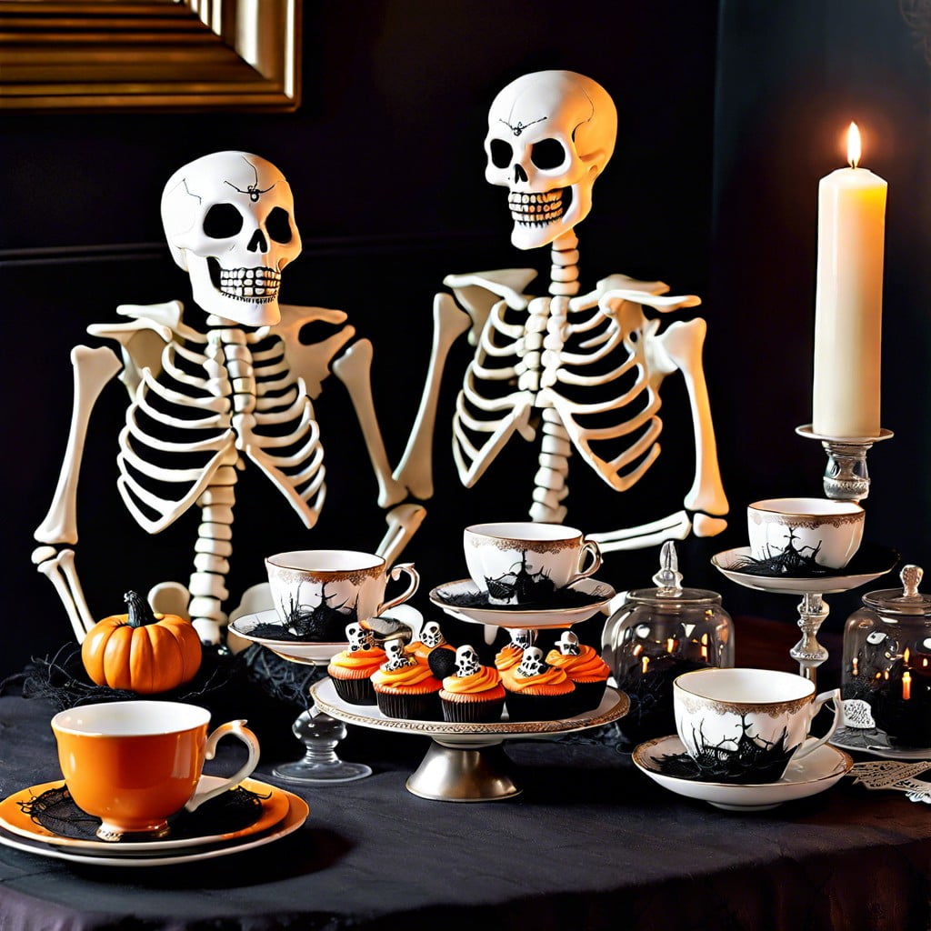 skeleton tea party set up