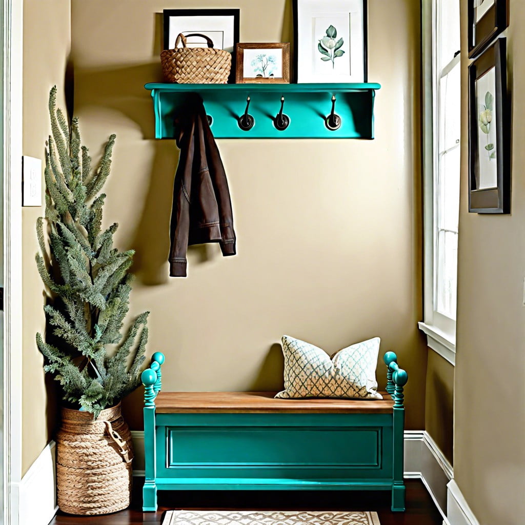 teal chalk paint entryway bench refresh