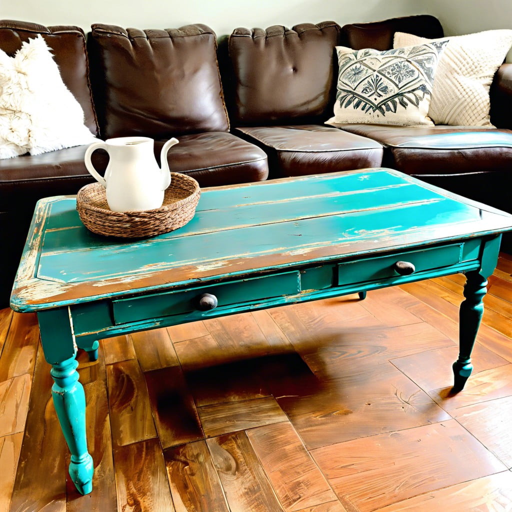 teal distressed chalk paint coffee table