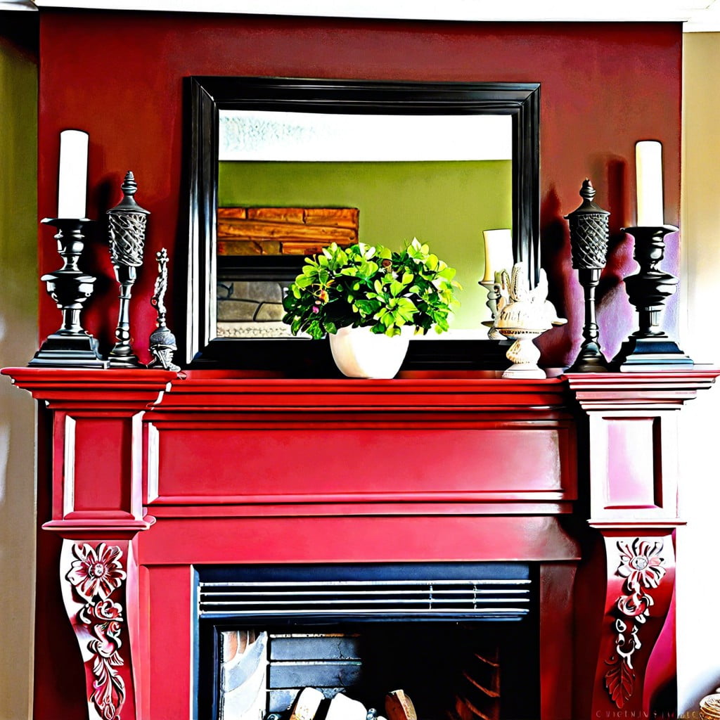 transform your fireplace mantel with a bold red chalk paint makeover