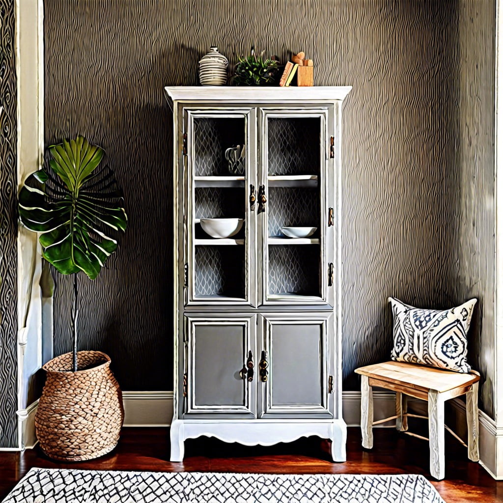 two tone grey and white chalk paint cabinet