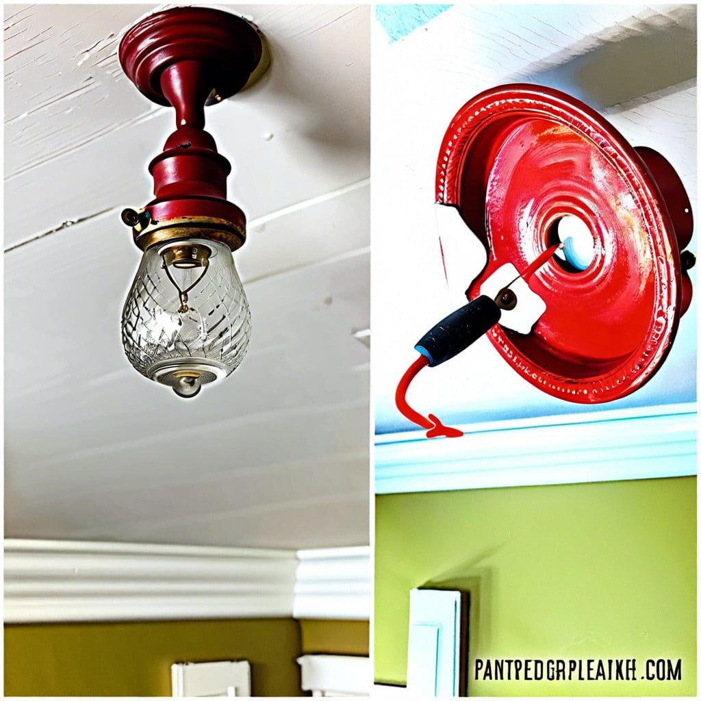 upgrade a ceiling fixture with a pop of red chalk paint