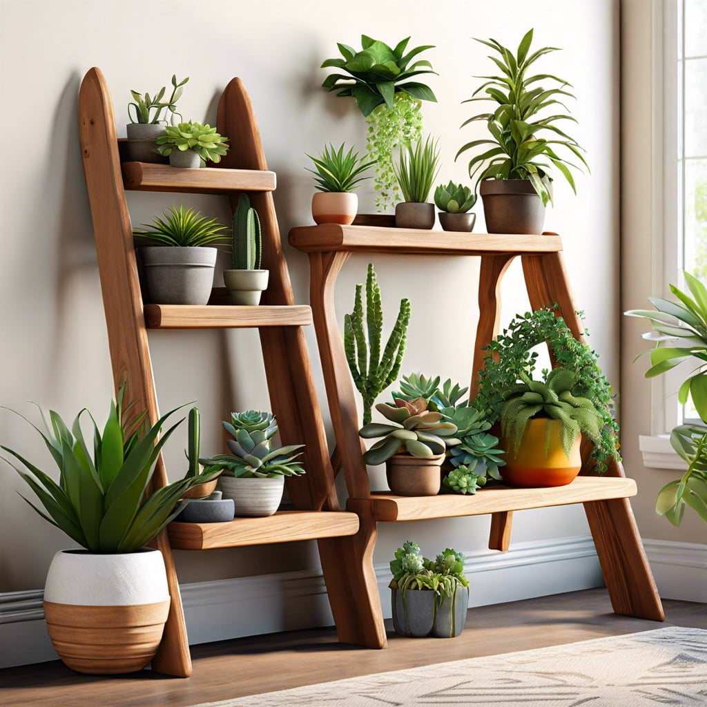 use a ladder shelf for tiered plant display