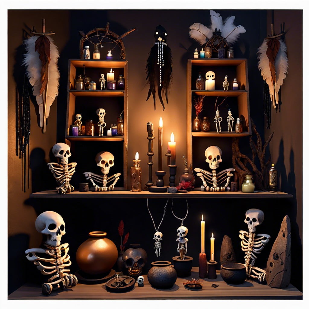 witch doctors lair with skeletal voodoo dolls