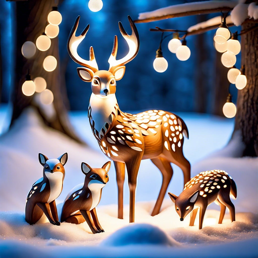 woodland creature statues with lights