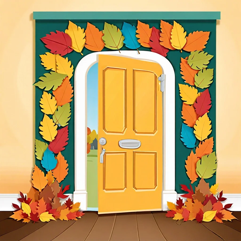 autumn leaves wonderland cover the door with colorful paper leaves