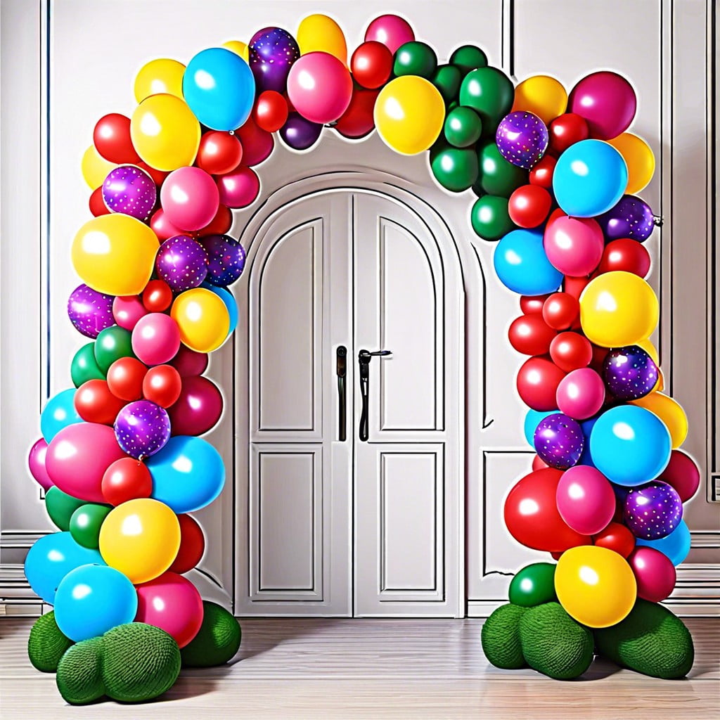 balloon arch create an arch using rainbow colored balloons at the entrance