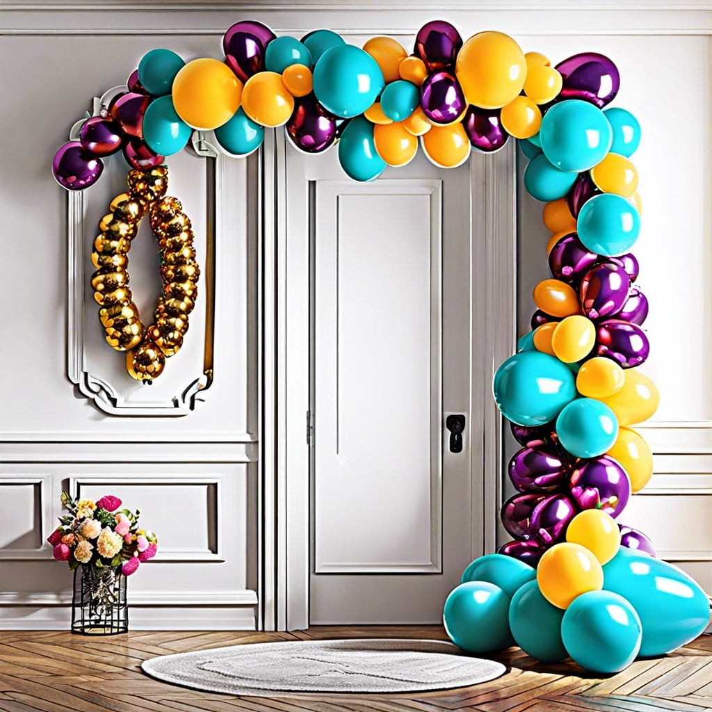 balloon garlands framing doorways or hallways