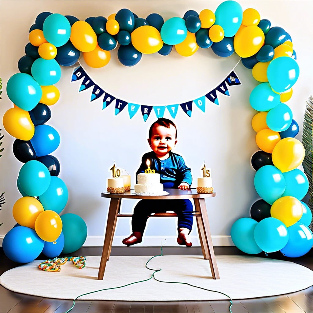balloon garlands with baby photos