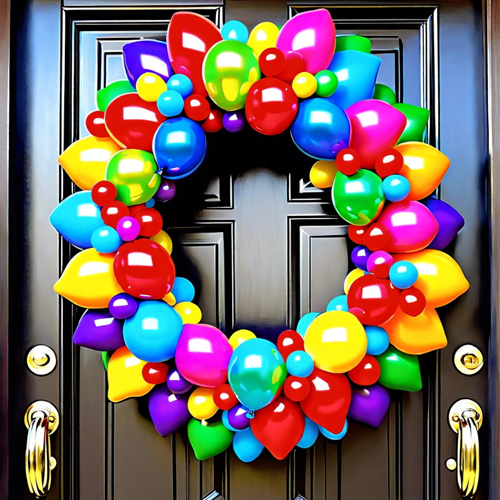 balloon wreath on the front door