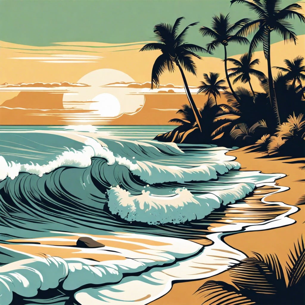 beach getaway ocean waves palm trees