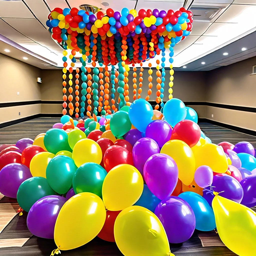 biodegradable balloon drop set up a net filled with biodegradable balloons to release during the party