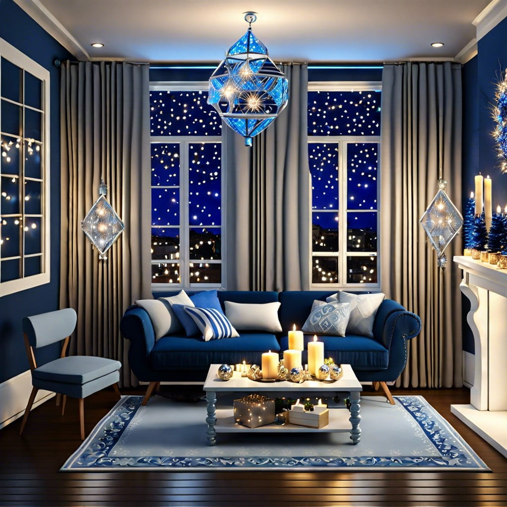 blue and silver twinkle lights