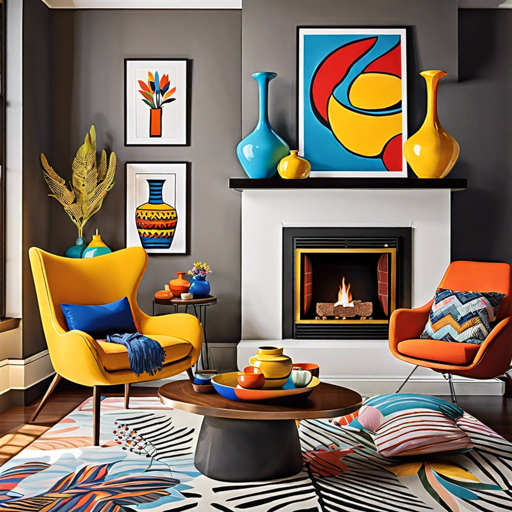 bold pop art prints and colorful vases
