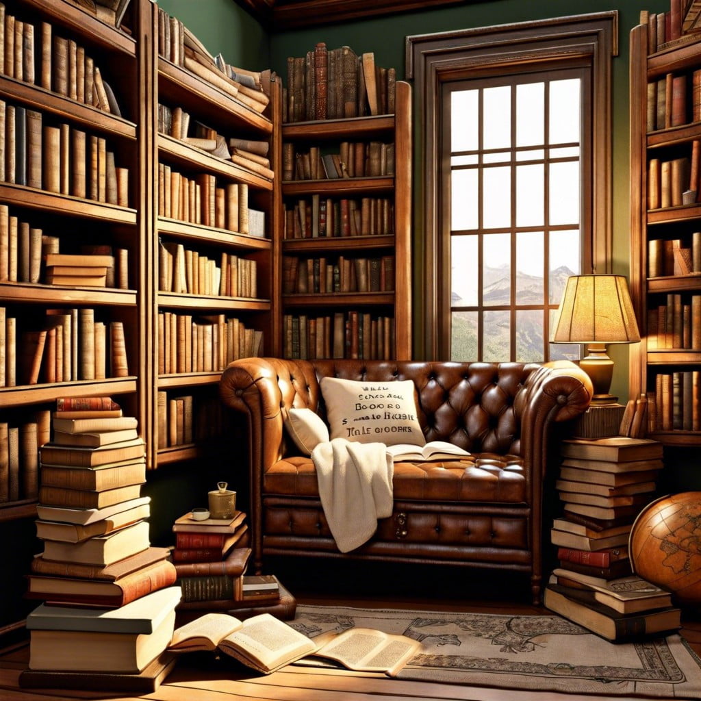 book lovers nook with literary quotes and vintage books