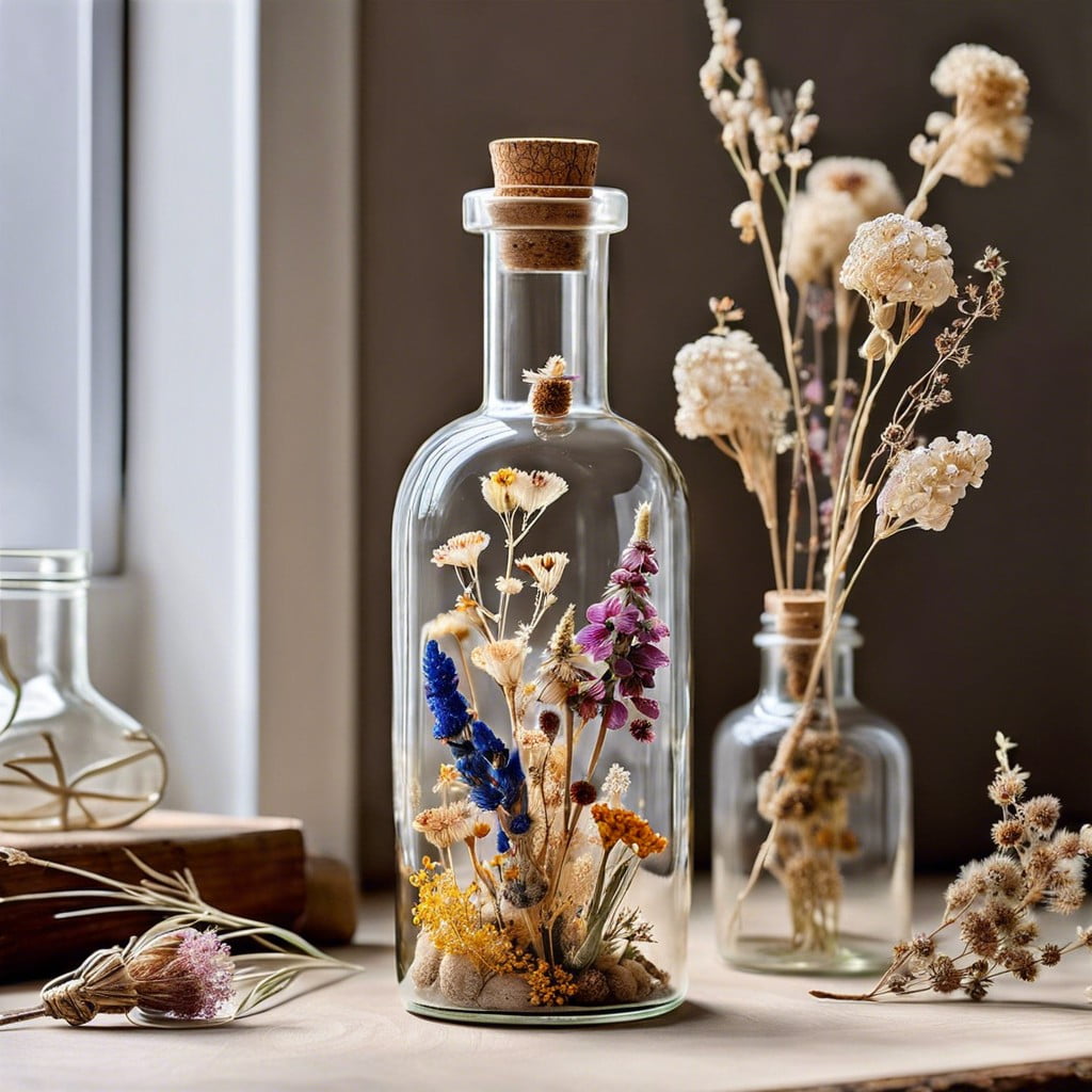 bottles with dried flowers
