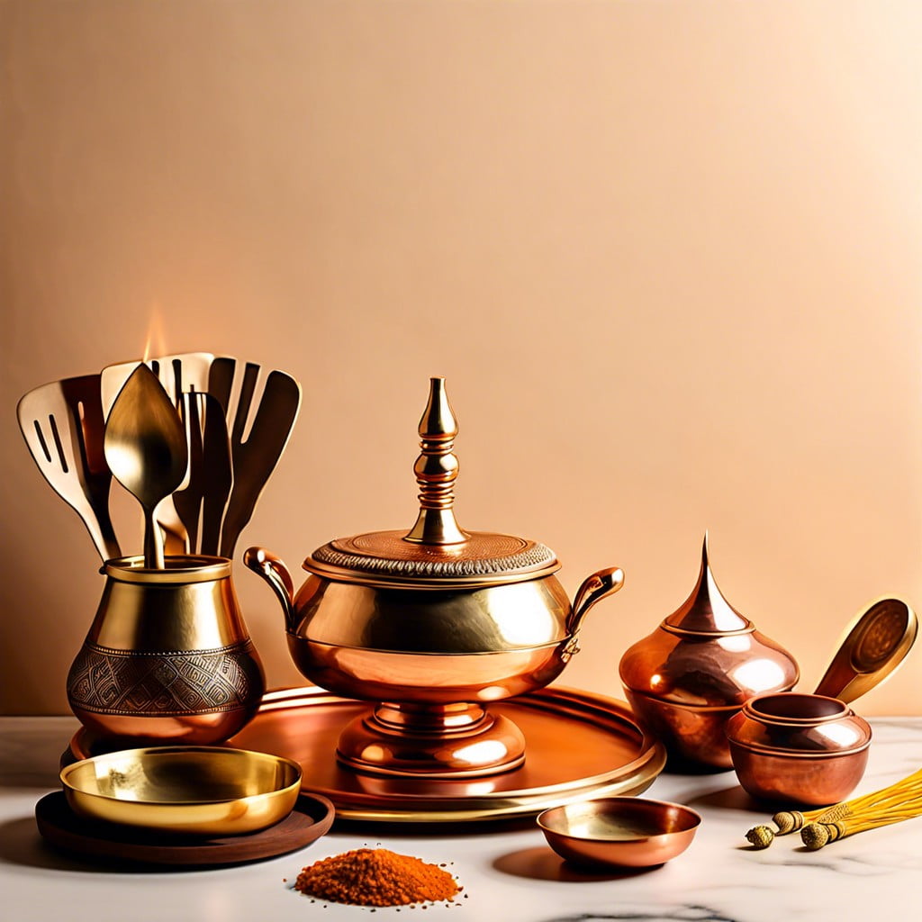 brass and copper utensils as decor