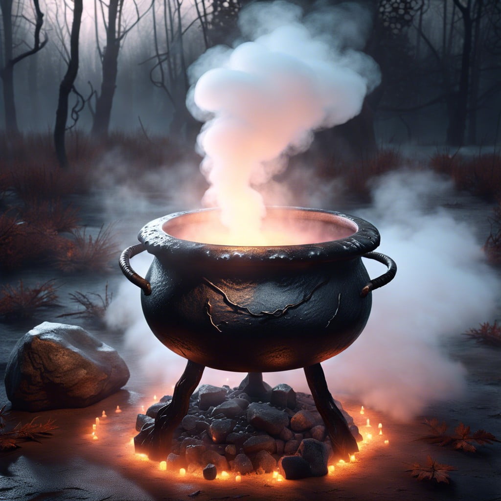 bubbling witchs cauldron with dry ice