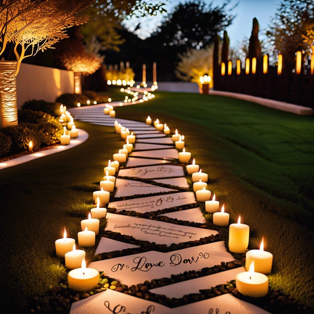 candlelit pathway with quotes about love