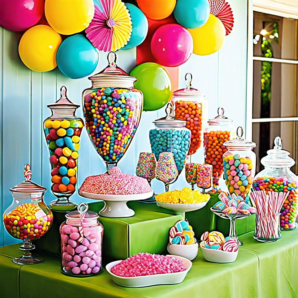 candy buffet with colorful jars