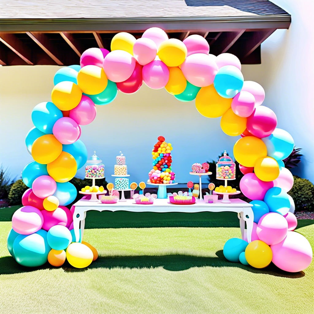 candy colored balloon arches