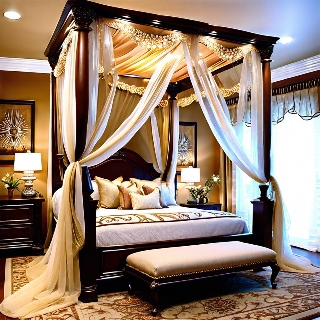 canopy bed with sheer drapes for a romantic ambiance