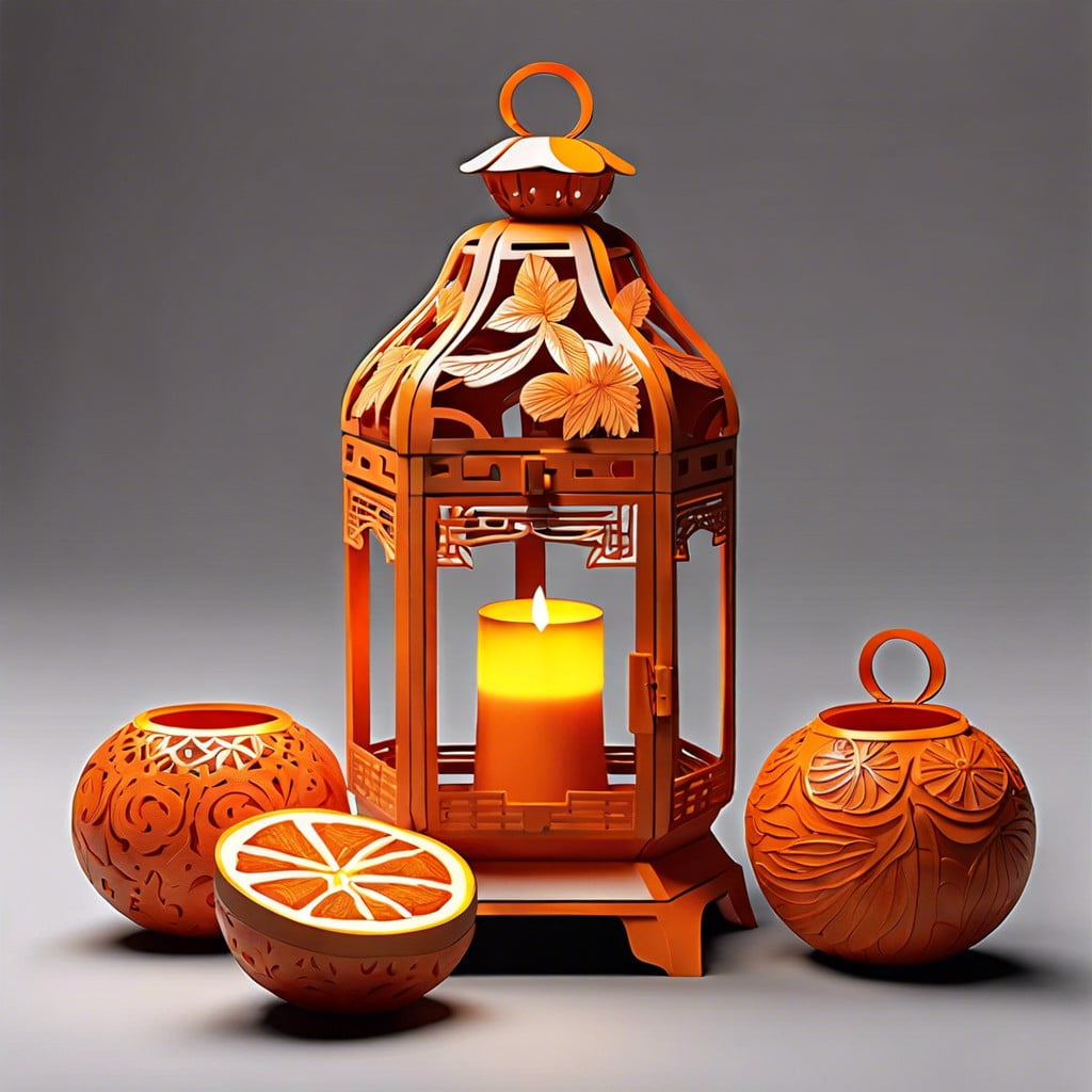 carved orange peels lanterns animals