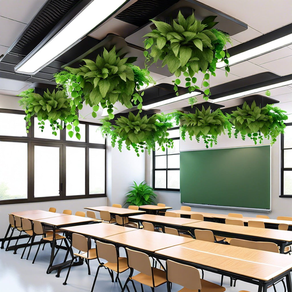 ceiling hung plants for greenery and air quality