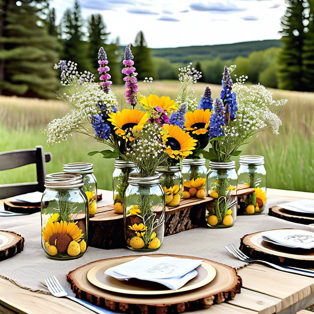 centerpieces made from wildflowers in mason jars