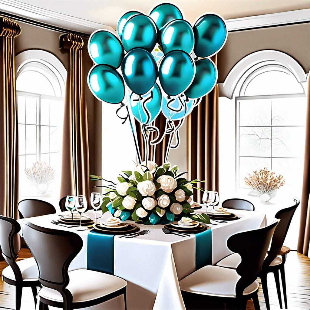 centerpieces use a bunch of helium balloons tied to a weight as table centerpieces