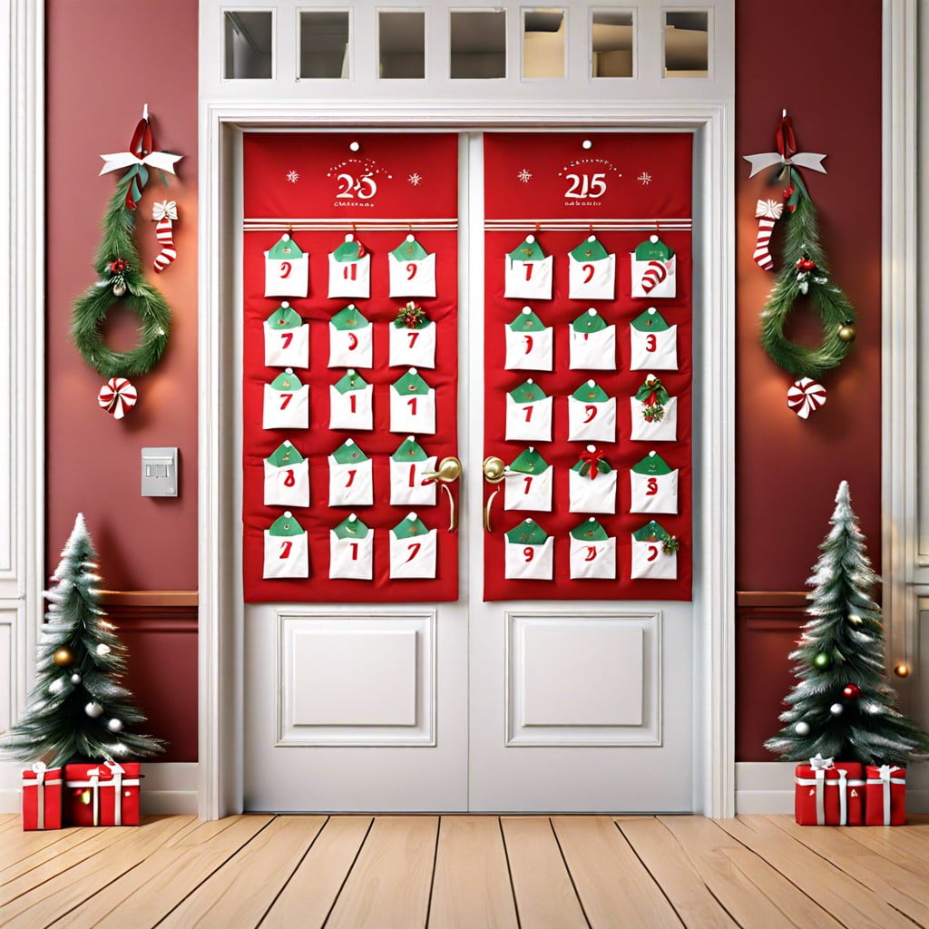 christmas countdown design an advent calendar on the door with small pockets or envelopes for gifts or notes