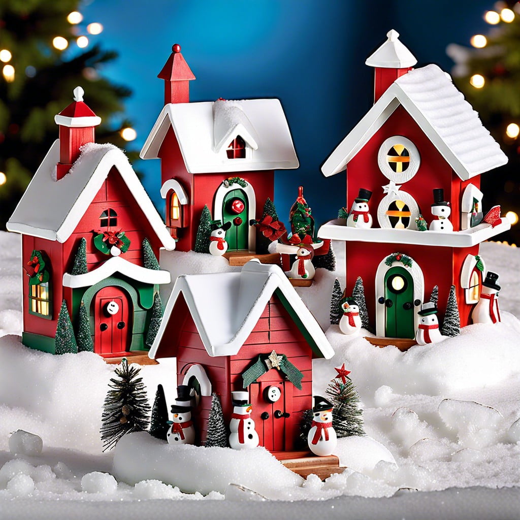 christmas themed birdhouse village