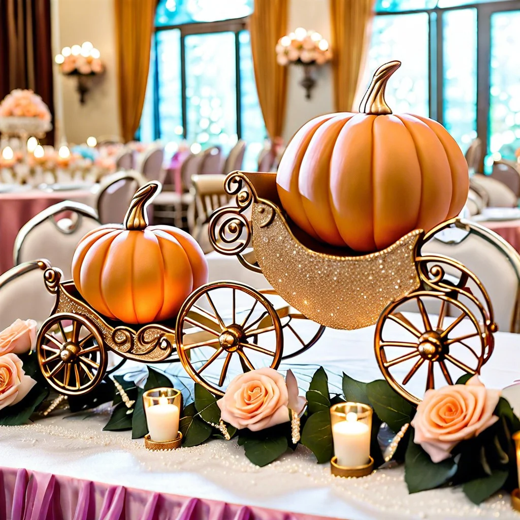 cinderellas ball with pumpkin carriages and glass slipper accents