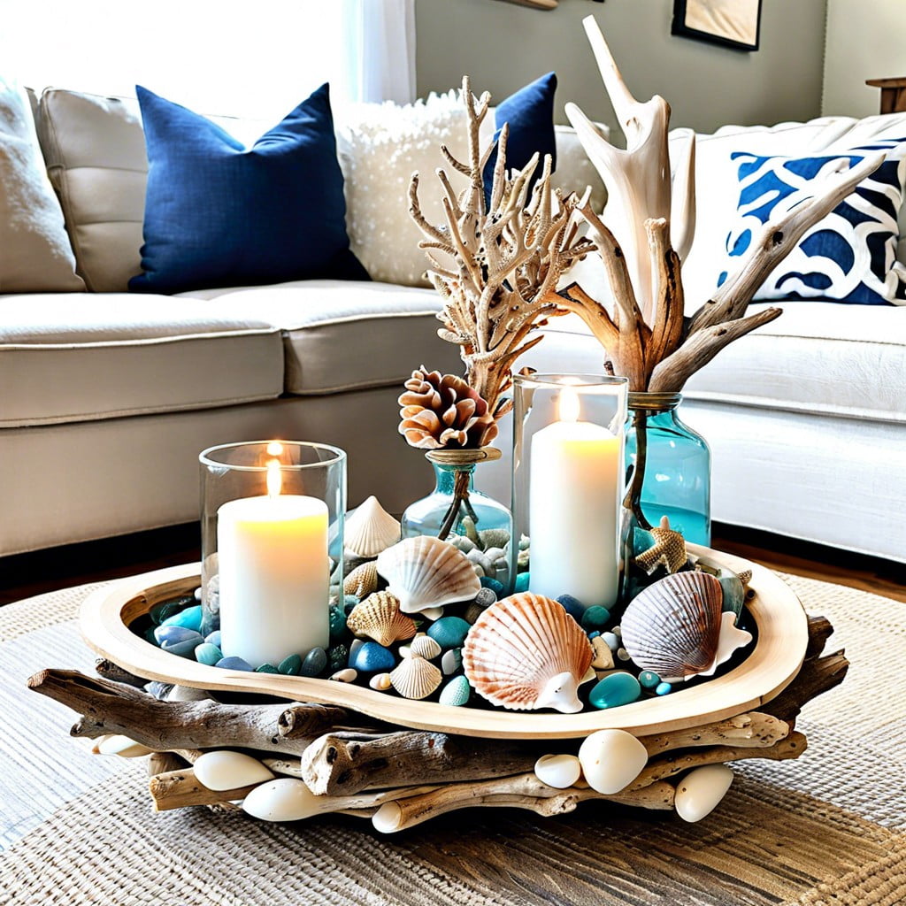 coastal theme with shells and driftwood