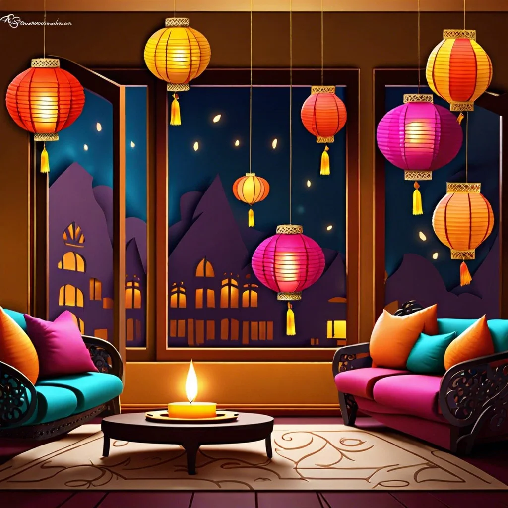 colorful paper lanterns near windows