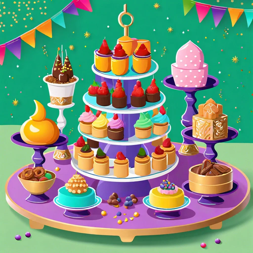 colorful themed dessert stands
