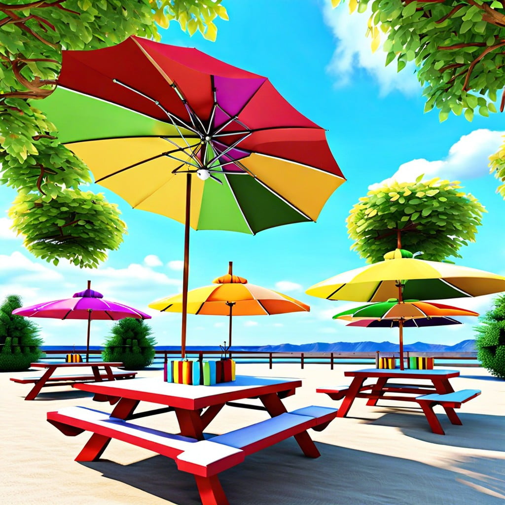 colorful umbrella canopy for shade and aesthetics