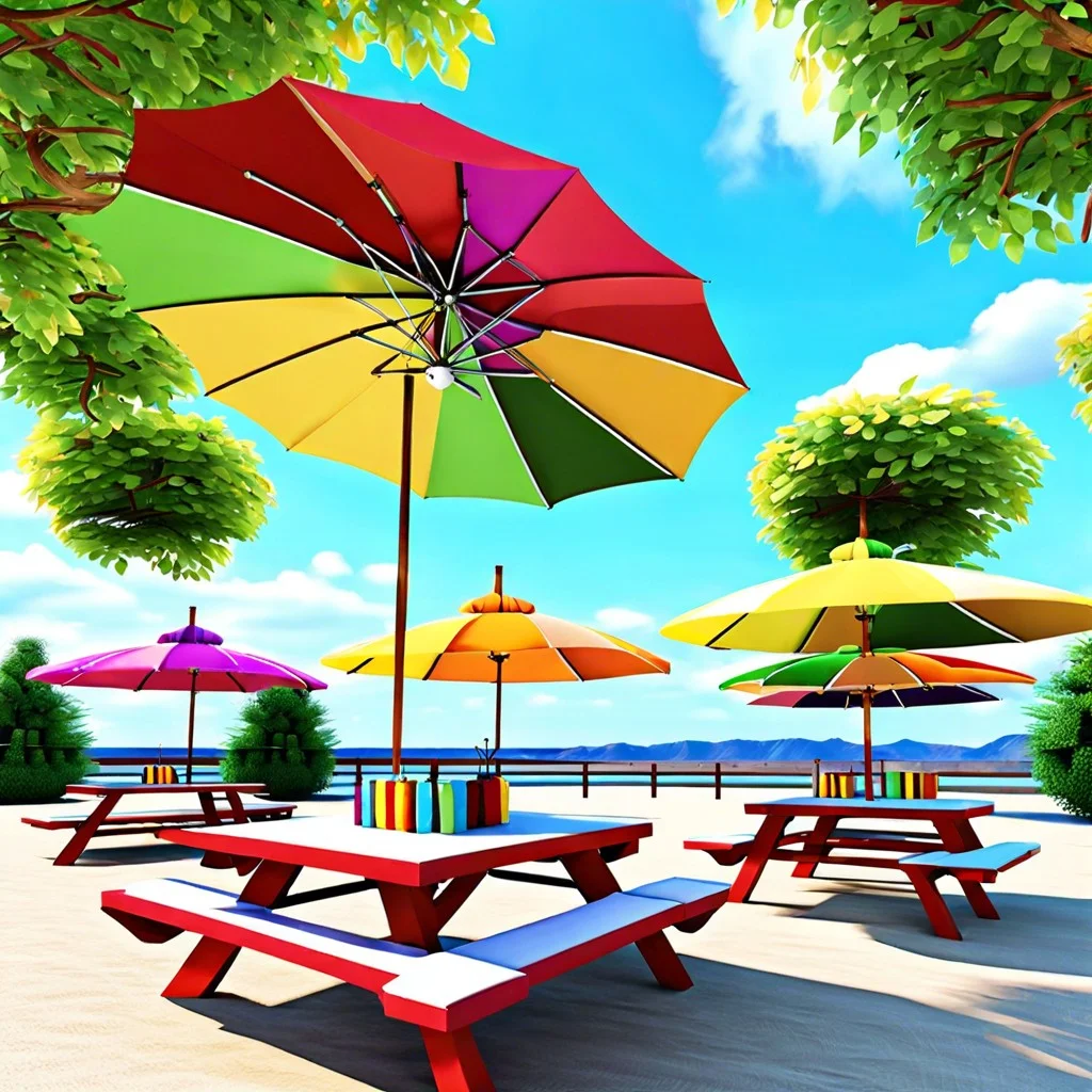 colorful umbrella canopy for shade and aesthetics